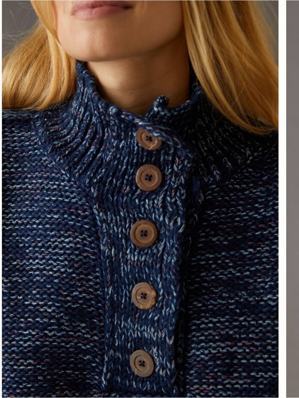 Pilcro Navy Marled Button-Front jumper - Picture 4 of 7